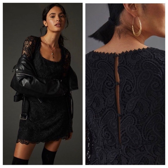 Anthropologie Dresses & Skirts - Maeve NWT Embroidered Lace Bell Sleeve Mini Dress Button Back Anthropologie